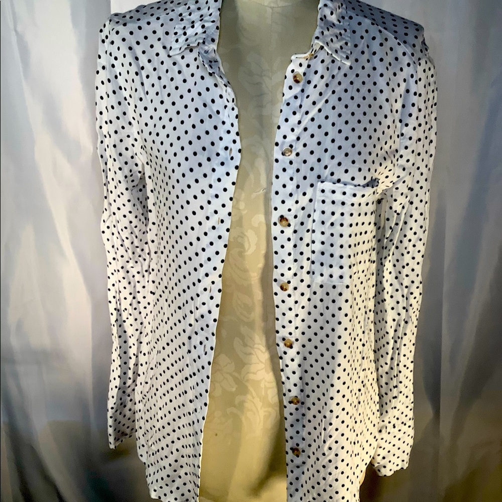 Polly&Ester White Black Polka Dot Button Blouse S